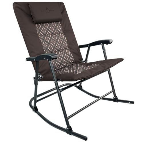 Black Sierra High Back Folding Rocking Chair, XL Oversize Camping Rocker Supports 300 LBS, Padded Portable Heavy Duty Armchair for Deck and Patio