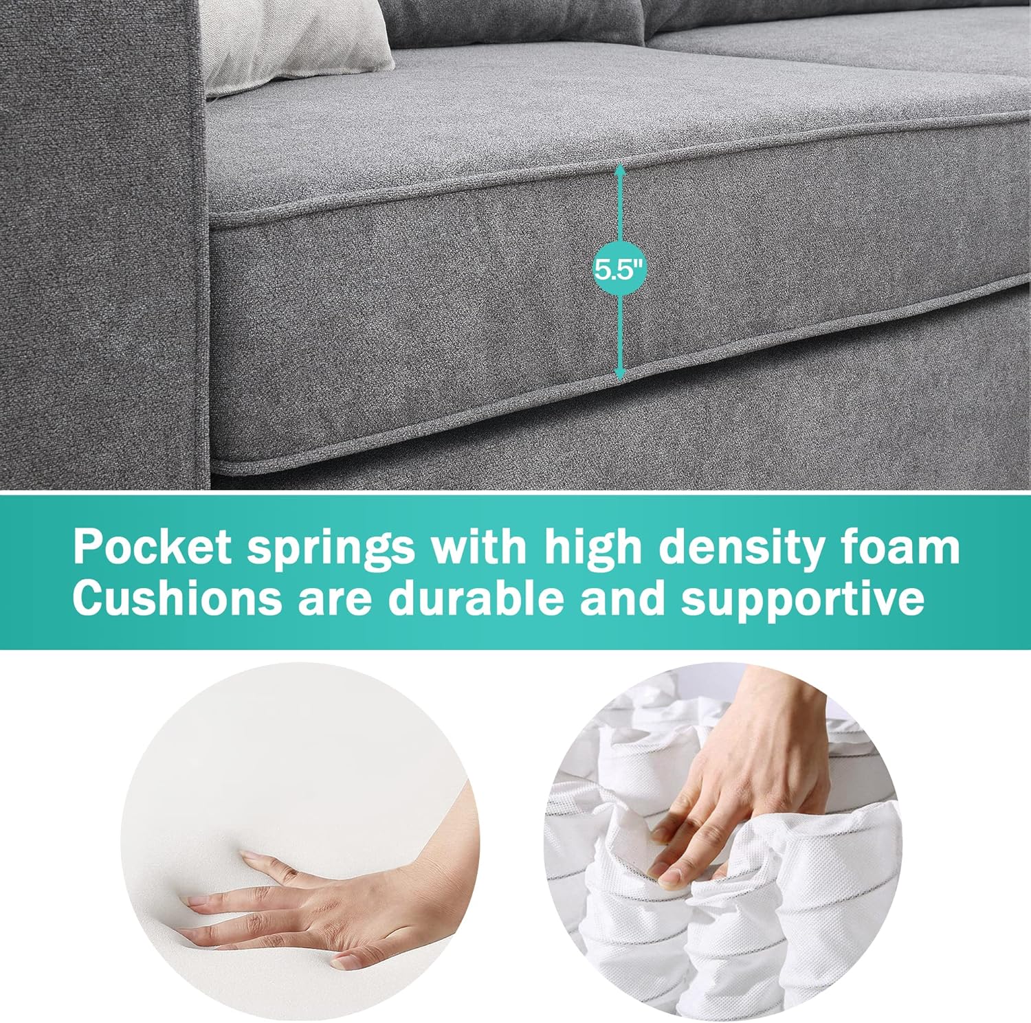 Harper & Bright Designs L-Shape Living Room Set, Modern Upholstered Sectional Sofa, Home Furniture Couch Set with 3 Pillows, Sectional Sofa Couch, Gray