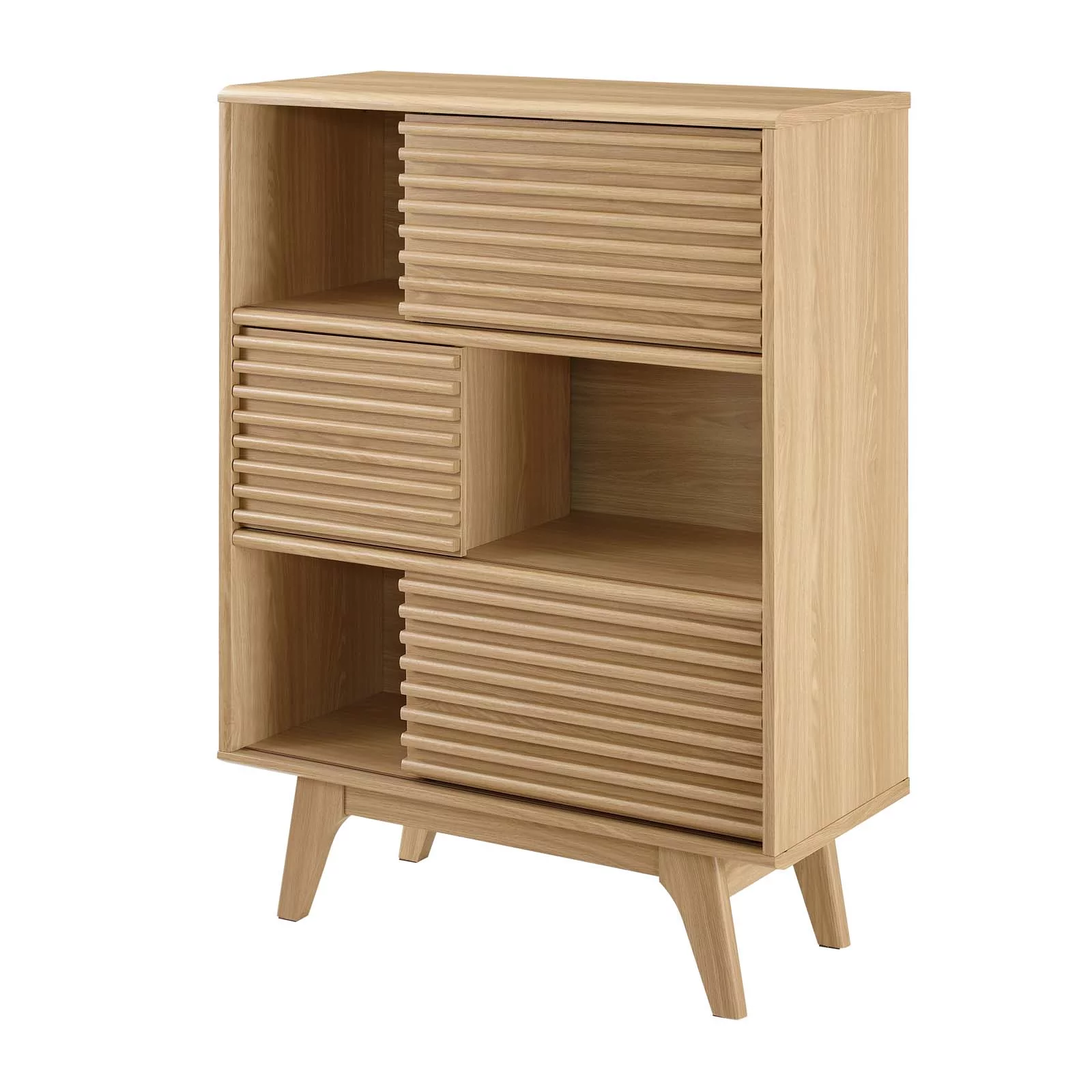 Media TV Stand Console Table, Wood, Brown Oak, Modern Contemporary Urban Design, Living Lounge Room Hotel Lobby Hospitality