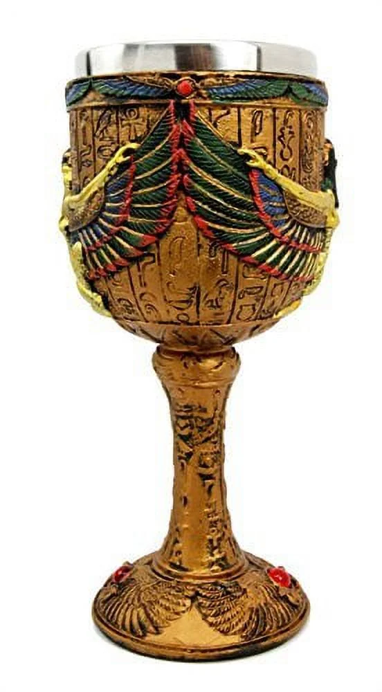 Ebros Ancient Egyptian Wine Goblet In Golden Hieroglyphic Design With Gods Of Egypt Face 6oz 7