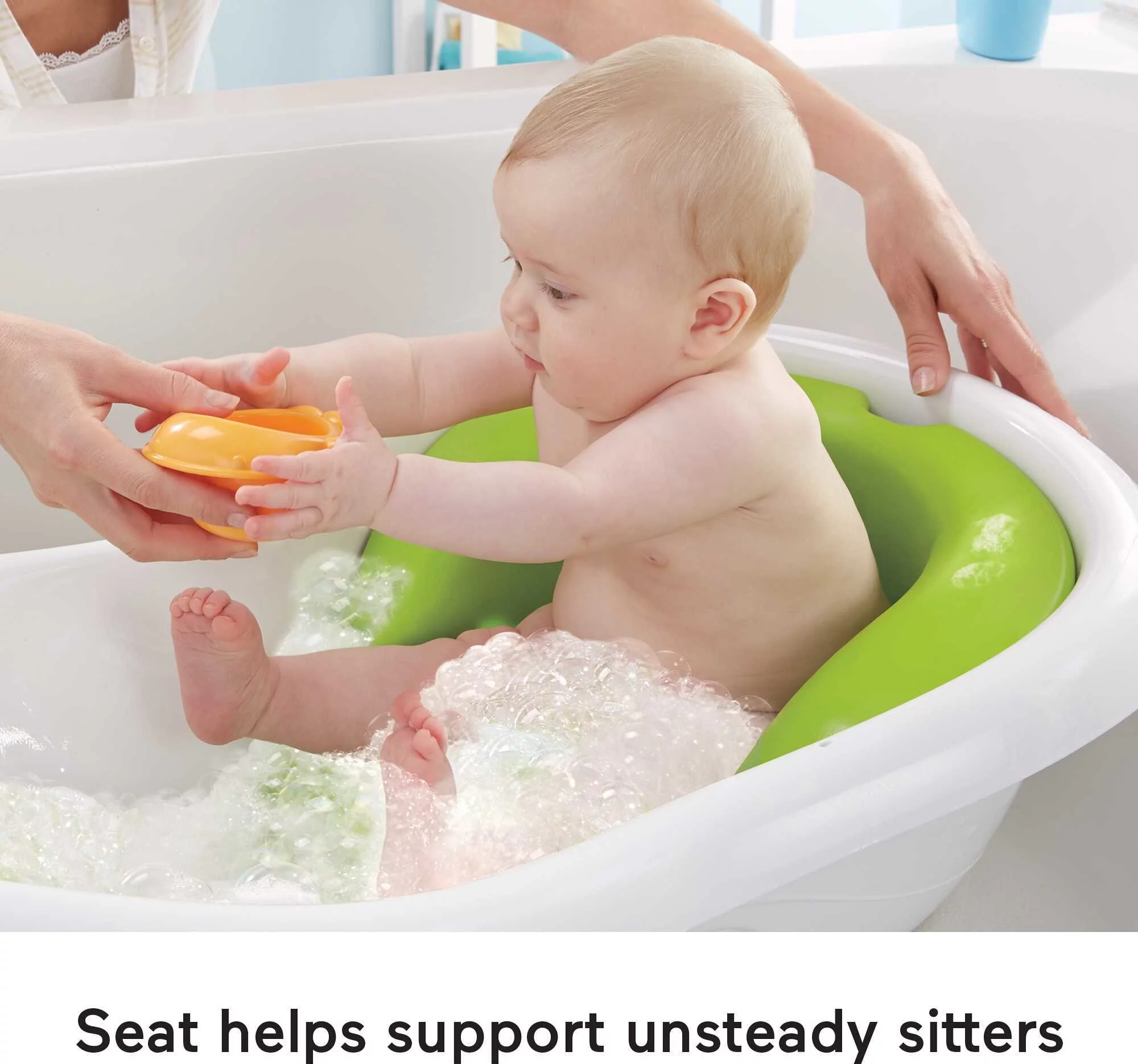 Fisher-Price 4-in-1 Sling ‘n Seat Tub Baby to Toddler Bath with 2 Toys, Green
