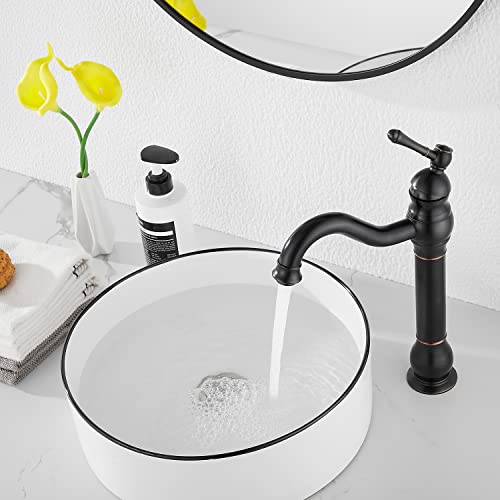 GGStudy 360° Swivel Antique Brass Bathroom Vessel Sink Faucet Single Handle One Hole Matching with Pop Up Drain