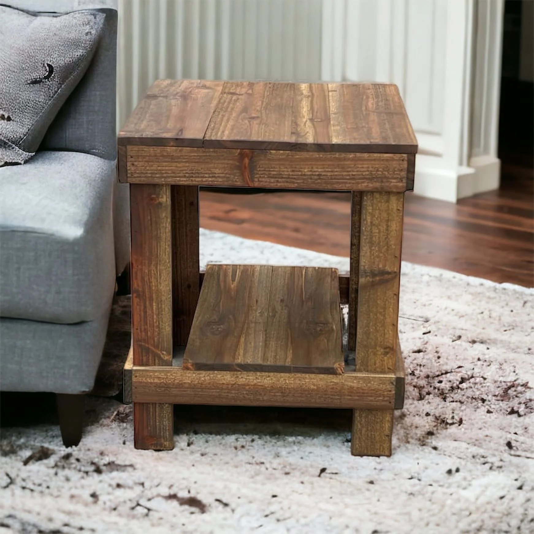 Woven Paths Rustic Solid Wood Living Room End Table, Natural