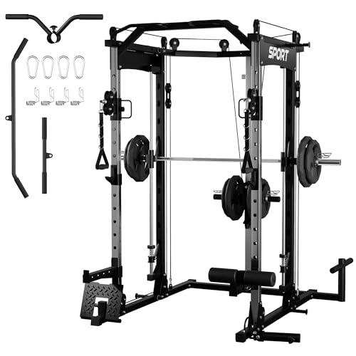 Power Cage, Multi-Functional Power Racks for Home Gym with Cable System, 1600LBS Weight Capacity Fitness Reality Squat Rack for Strength Workout with More Training Attachment,Black