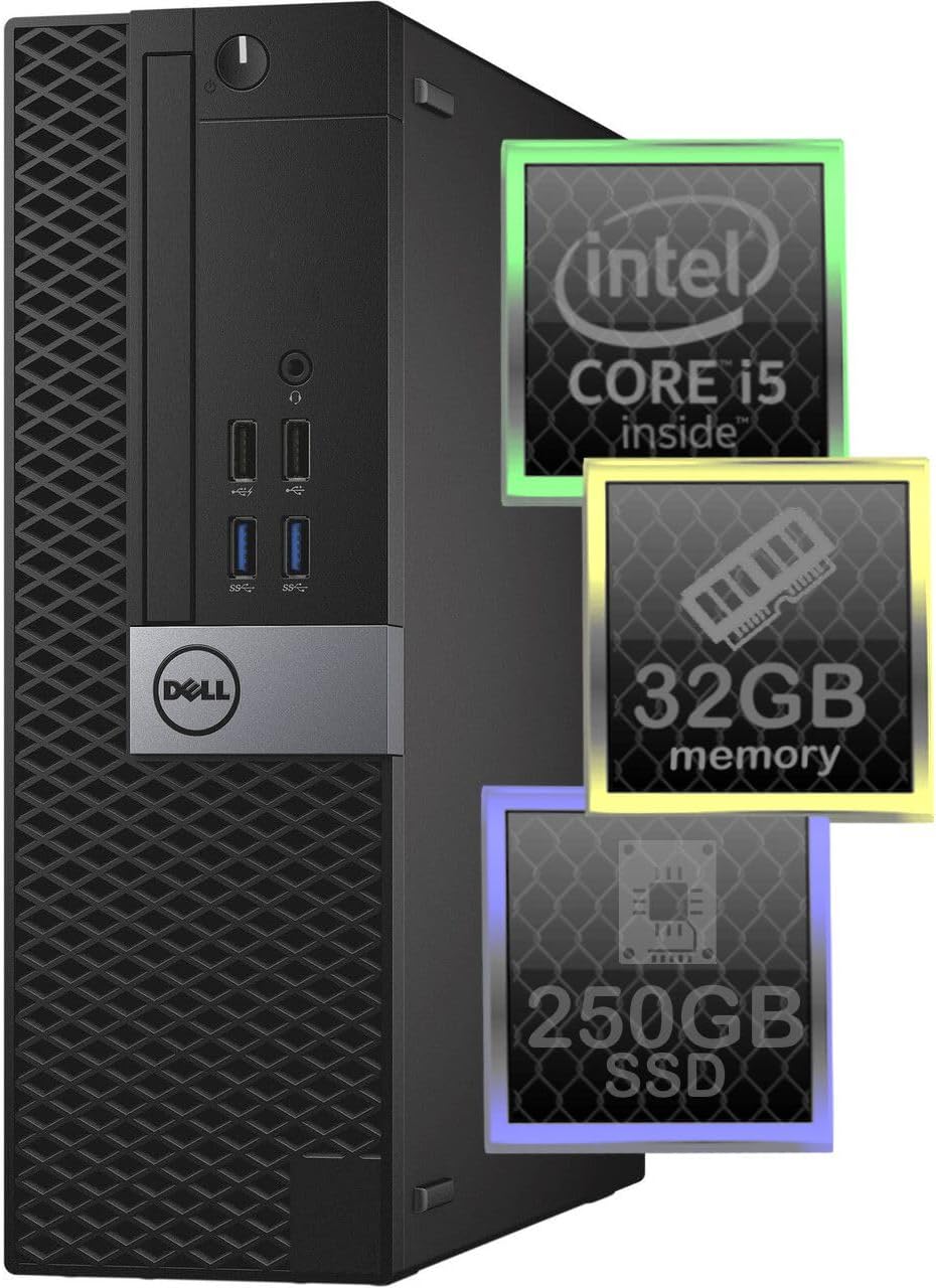 Dell Optiplex 3050 Desktop Computer | Quad Core Intel i5 (3.2) | 32GB DDR4 RAM | 250GB SSD Solid State | Windows 10 Professional | Home or Office PC (Renewed)