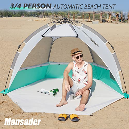 Beach Tent Pop Up Shade, Instant Beach Tents Sun Shelter with UPF 50+ UV Protection, Lightweight & Easy Setup Beach Tent 2-6 Person