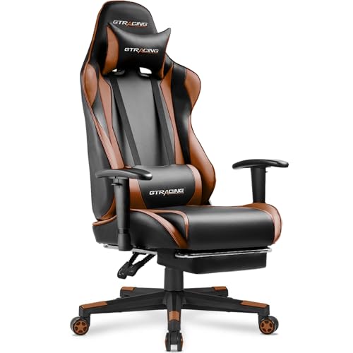 GTRACING Gaming Chair with Footrest, Ergonomic Computer Game Desk Chair, Reclining Game Chair Seat Height Adjustment, Swivel Rocker with Headrest and Lumbar (Blue)