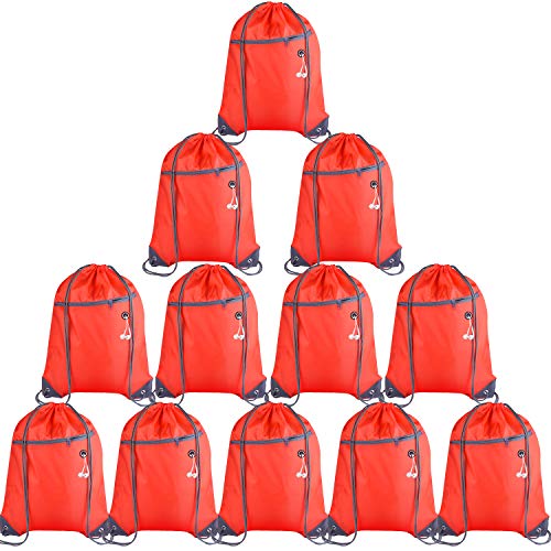 KUUQA 12Pcs Drawstring Backpack Bags Bulk with Zipper Pocket and Headphone Hole（Black）