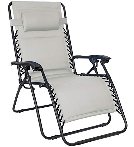 Greesum Zero Gravity Chairs Set of 2 Adjustable Steel Mesh Recliners Beach Deck Lawn Camping Patio Foldable Lounge Chair with Cup Holder Trays and Pillows,Brown