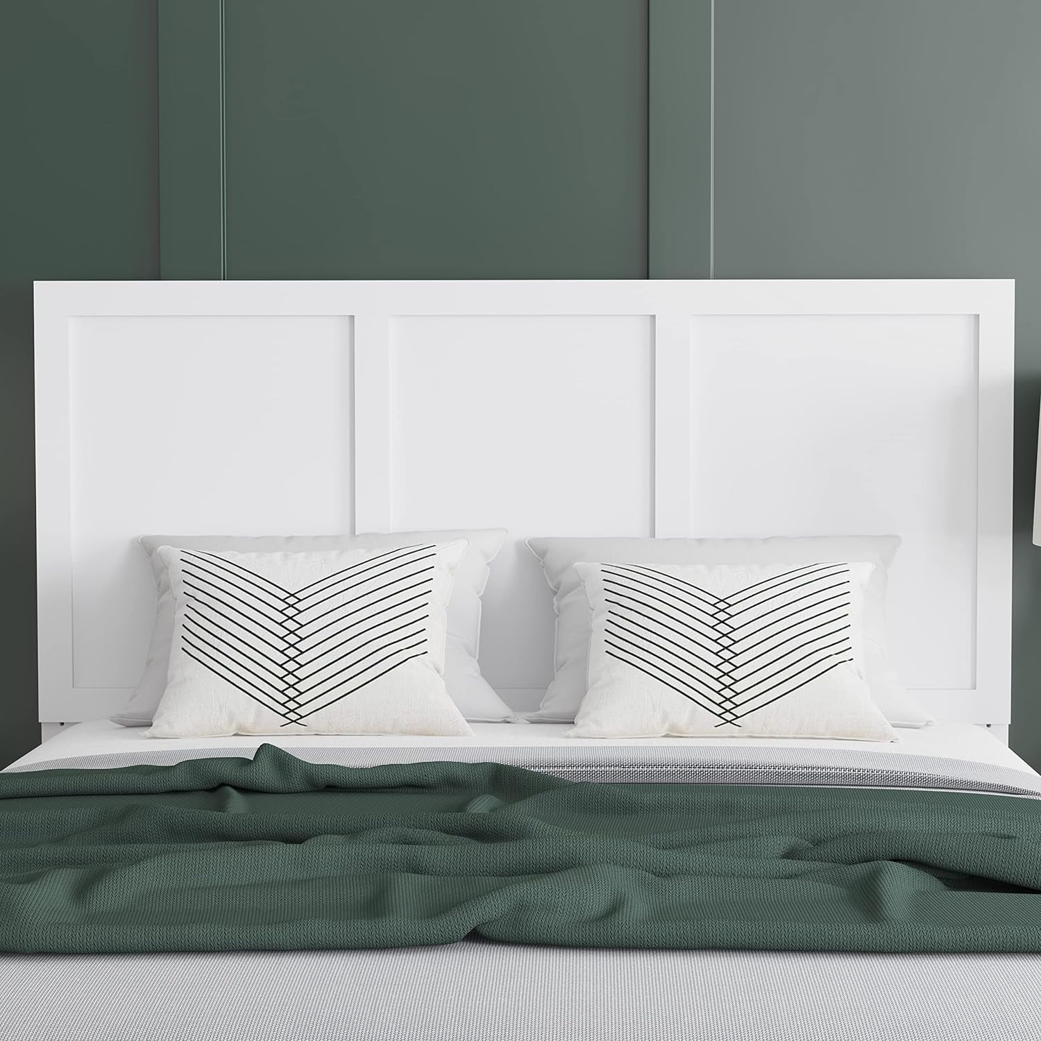 Omar Full Size Three Panel Wooden Adjustable Headboard In White