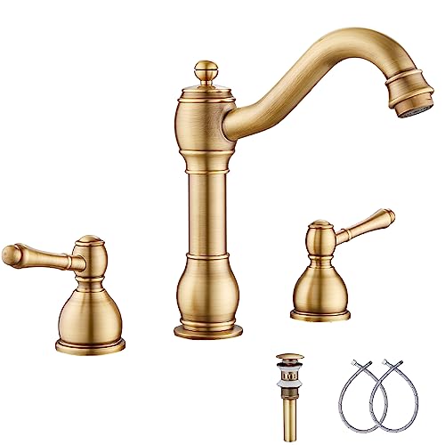 GGStudy 360° Swivel Antique Brass Bathroom Vessel Sink Faucet Single Handle One Hole Matching with Pop Up Drain