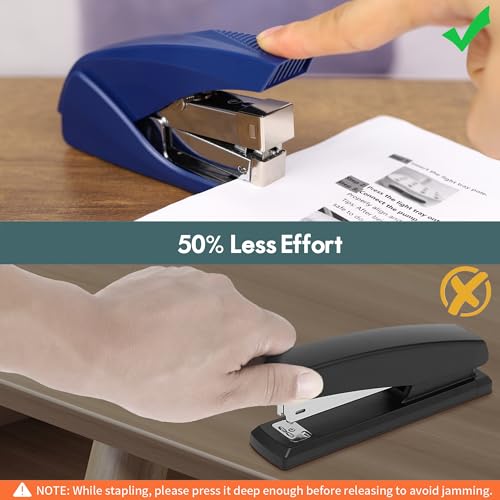 AFMAT Effortless Stapler for Desk, 50 Sheet Capacity, Low Force, Built-in Staple Remover, One Finger Touch Stapling Desktop Stapler, Portable & Space Save Size, Good for Home & Office, Green