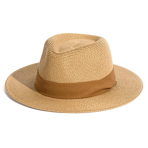 FURTALK Womens Mens Wide Brim Straw Panama Hat Fedora Summer Beach Sun Hats UPF Straw Hat for Women