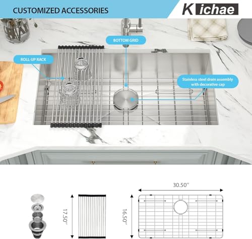 Kichae 12“ Deep Laundry Sink Undermount - 24 Inch Black Undermount Utility Sink Stainless Steel Single Bowl Under Counter Handmade Laundry Utility Room Basin