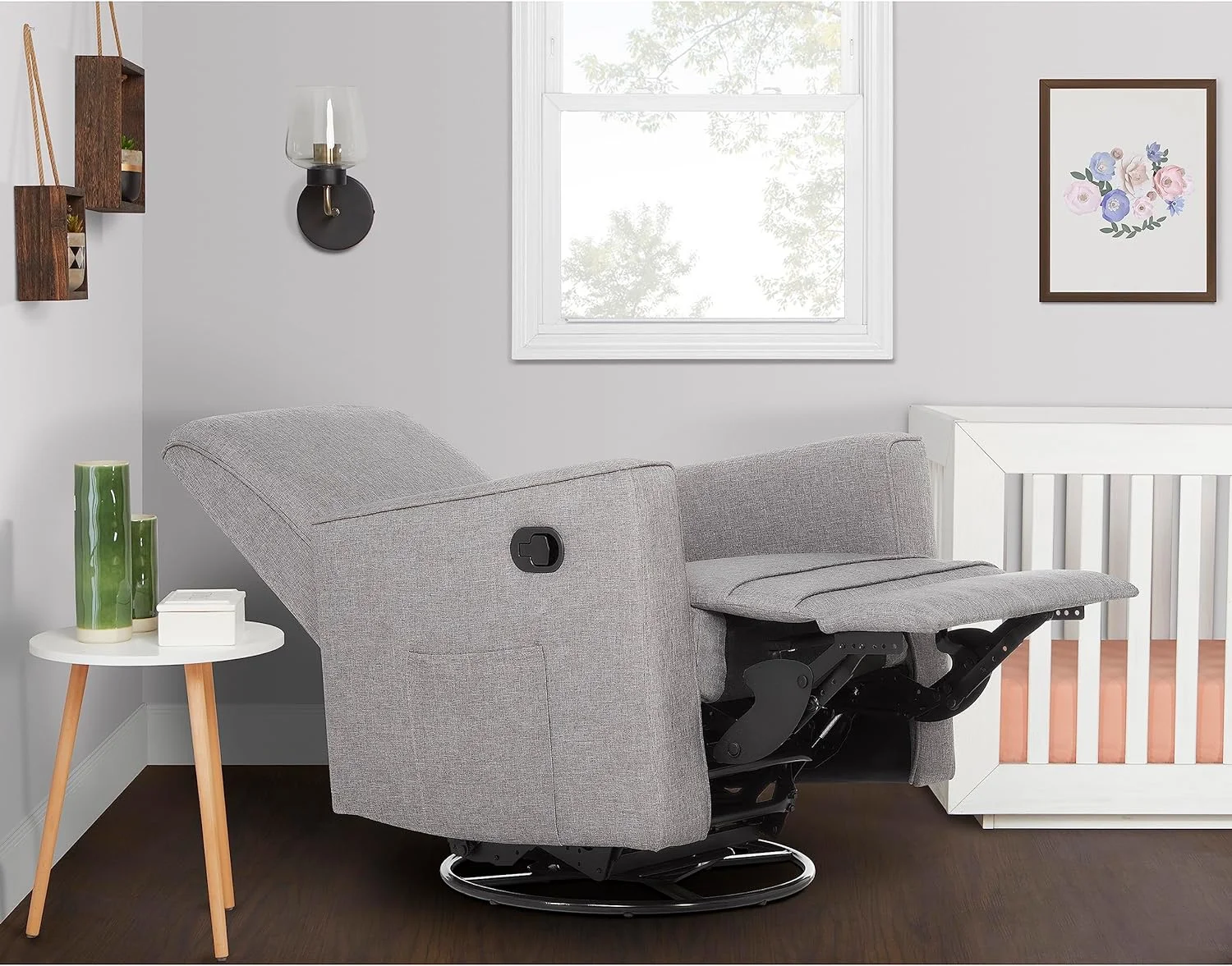 Evolur Raleigh Glider Recliner Light Grey with High Backrest Support, Durable Polyester Fabric