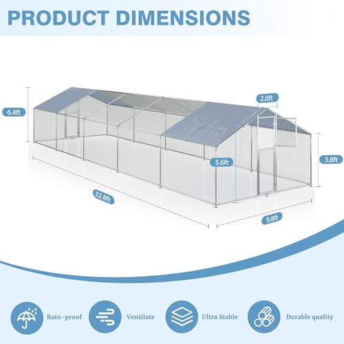 Polar Aurora Metal Chicken Coop, Large Outdoor Chicken Pen, Walk-in Chicken Run for 6-20 Chickens, Double Door Chicken House with Waterproof UV Protection Cover for Backyard (Spire-L)