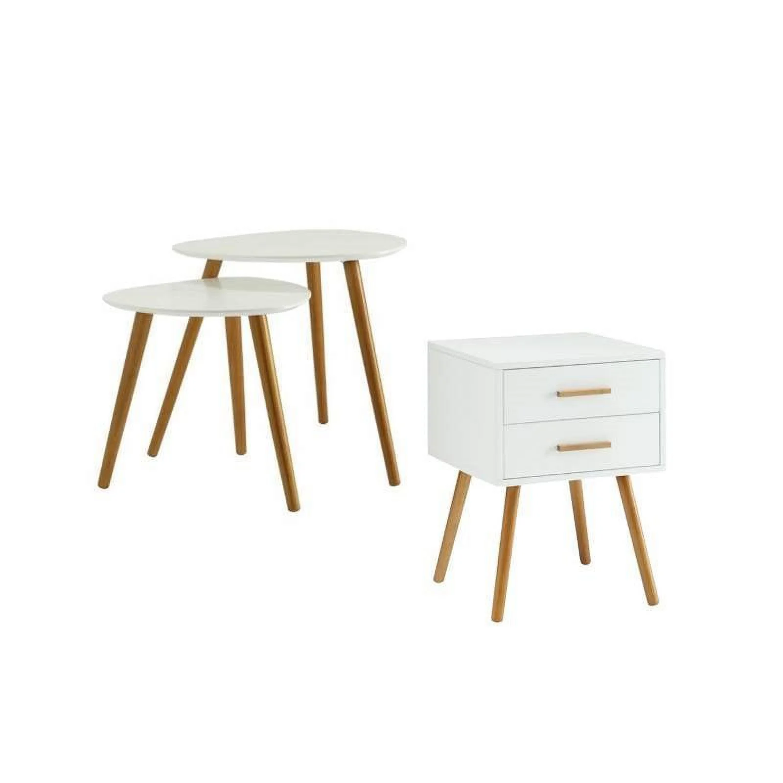3 Piece End Table and Nesting Table Set in Natural and White