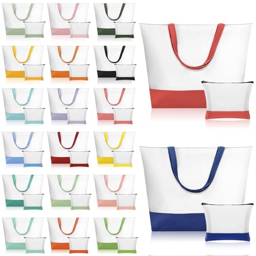 Sanwuta 20 Pcs Large Blank Canvas Tote Bags and Makeup Bags Blank Reusable Grocery Luggage Canvas Tote with Handles(10 Airy Pastel Pack)