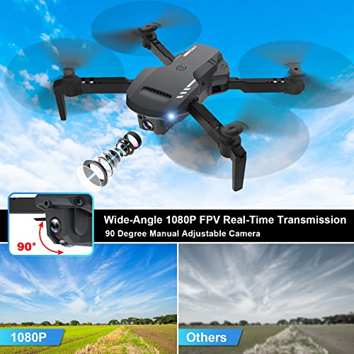 Drones for Adults - Drone with camera 1080P HD, FPV Foldable Drone with Carrying Case, 2 Batteries, 90° Adjustable Lens, One Key Take Off/Land, Altitude Hold, 360° Flip