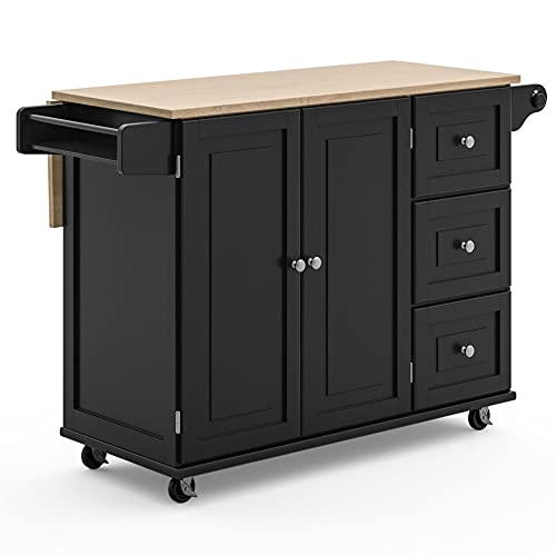 Homestyles Dolly Madison Off-White Mobile Kitchen Island Cart with Wood Drop Leaf Breakfast Bar