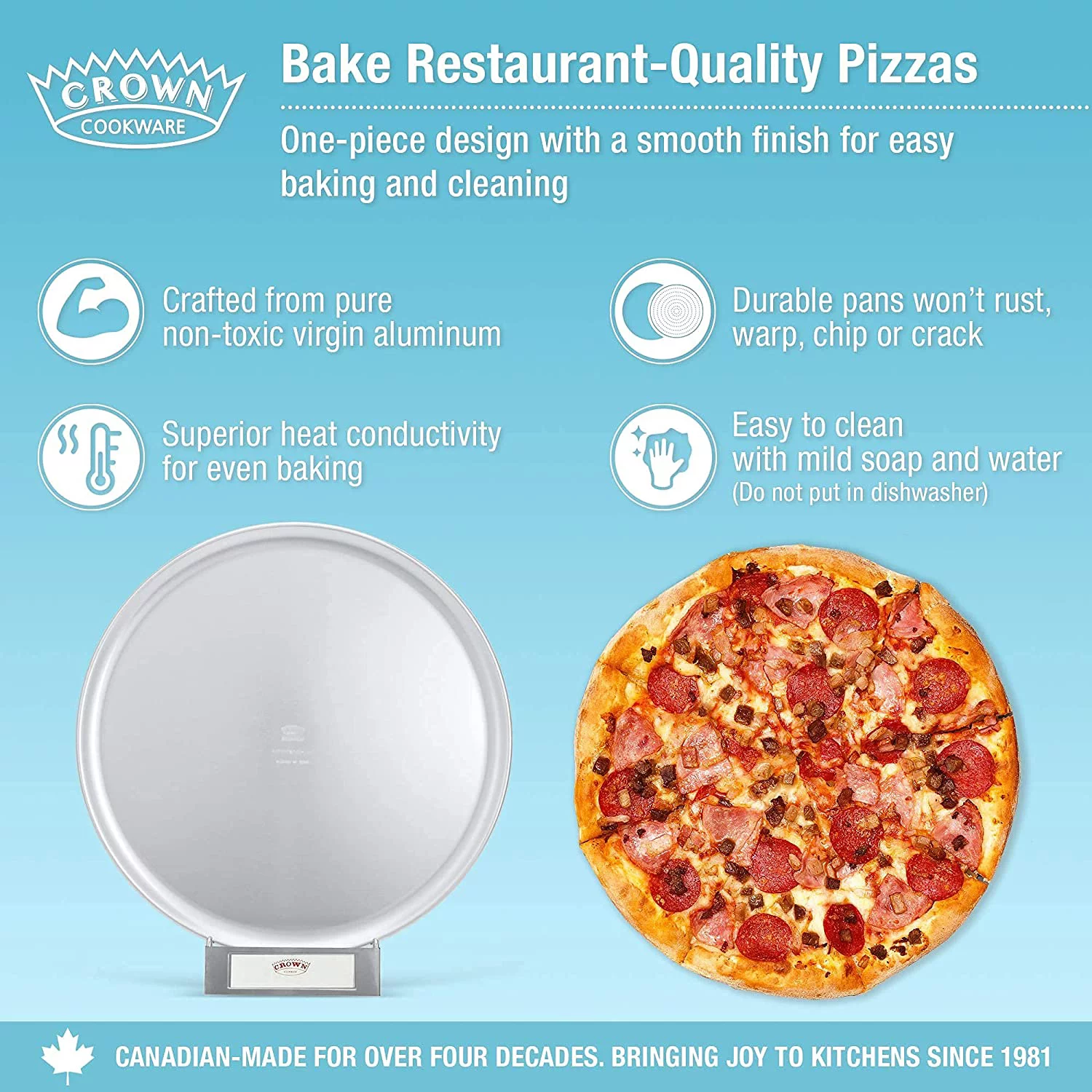 Crown Pizza Pan 10 inch, 2 Pack, Sturdy, Rust Free, Pure Aluminum, Made in Canada