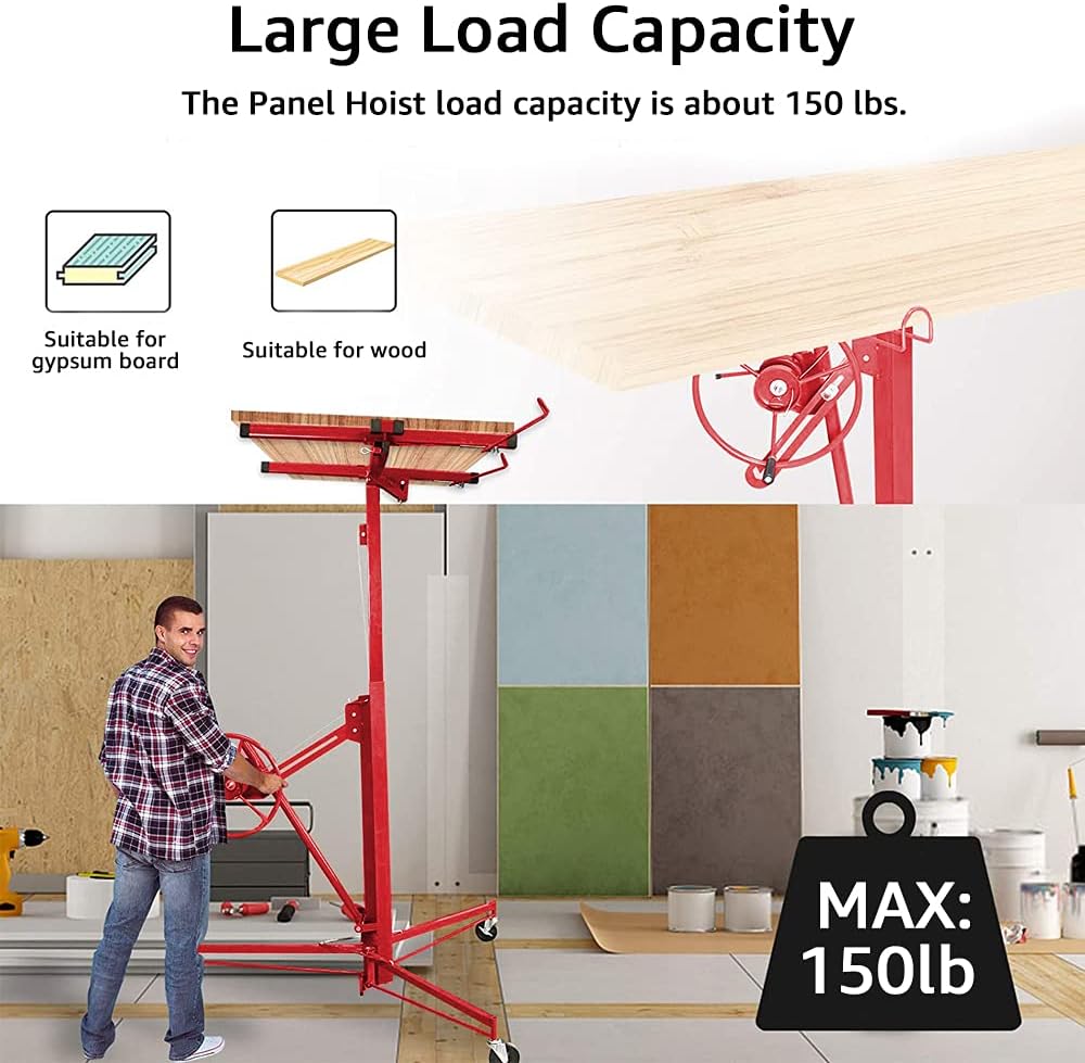 Drywall Lift,Drywall Panel Hoist Lift 11FT Sheetrock Lift Drywall Lift Professional Jack Lifter Heavy Duty Sheetrock Hoist Holder Upgrade Adjustable Telescopic Arm and Caster Wheel Lockable