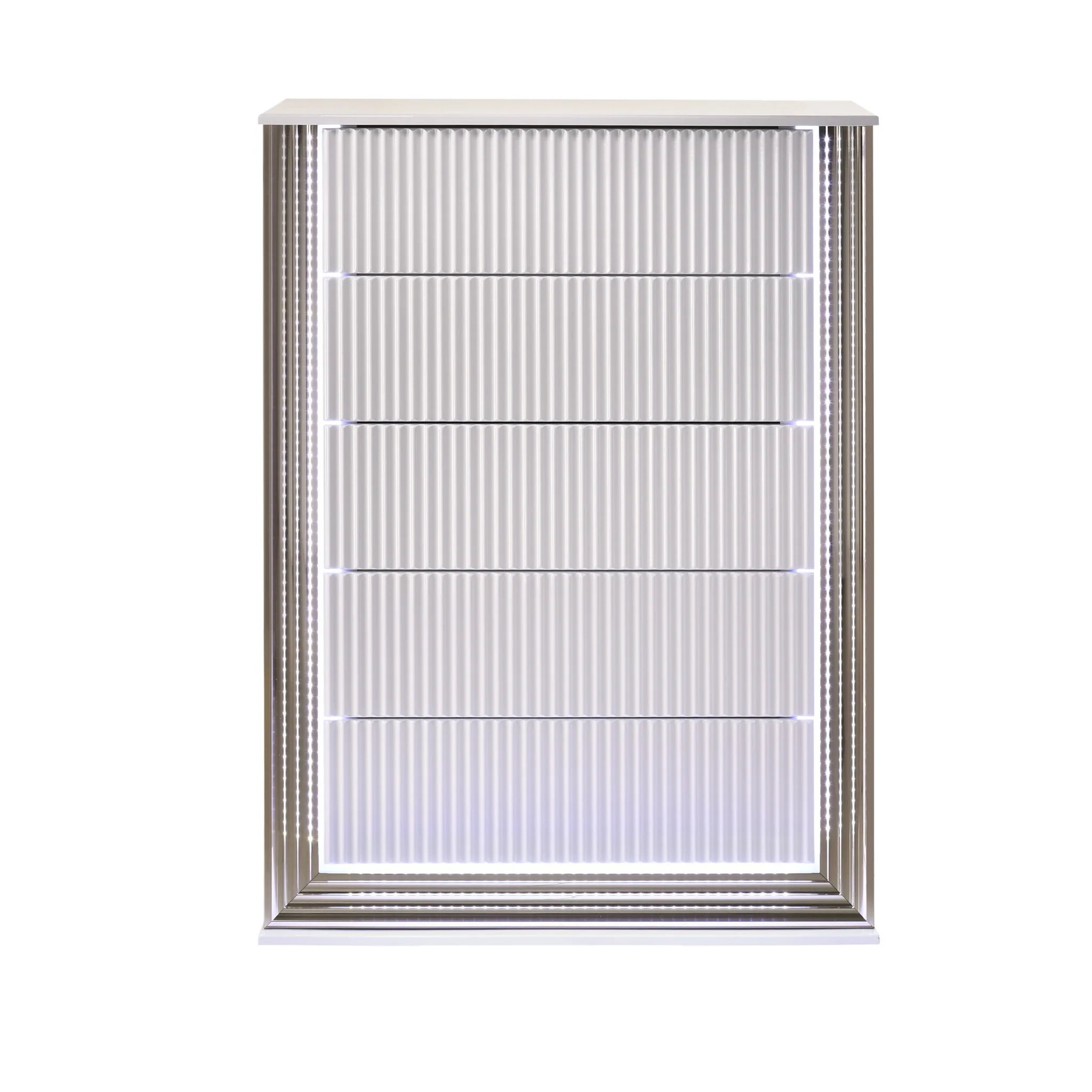 HomeRoots 478635 50 x 36 x 19 in. White Solid Wood Mirrored Five Drawers Standard Chest