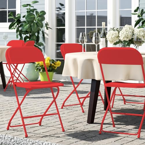 Athena Collection Plastic Folding Chairs 10 Pack for Outside, Portable Foldable Chairs Comfortable Stackable Heavy Duty for Adults Indoor Outdoor Meeting Event Party, Supports 250 Lbs, Black