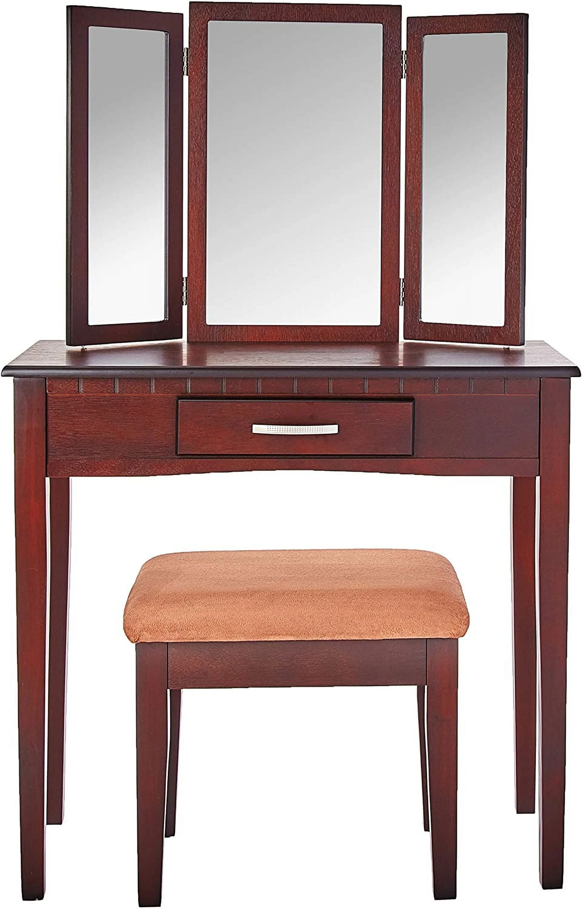 FRENCHI FURNITURE Home Furnishing 2 Piece Home Furnishing Stool Set & Vanity THREE MIRROR Mahogany