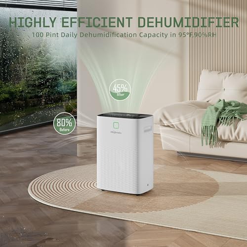 34 Pint Dehumidifiers for Home Basements, with 3 Working Modes, Overflow Protection, and Auto Shut off Restart. Ultra Silent Dehumidifier with Drain Hose, Intelligent Humidity Control