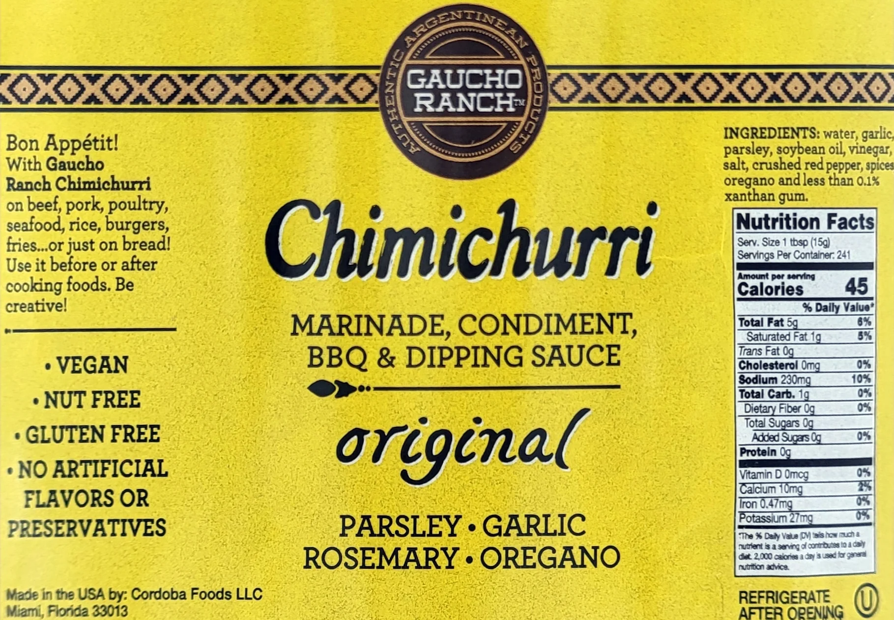 Chimichurri Original | Marinade, Condiment, BBQ, Dipping Sauce | 128 oz.