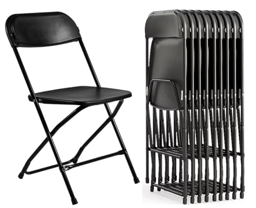 Plastic Folding Chair, 10 Pack, 650lb Weight Capacity - Indoor Outdoor, Portable, Stackable with Steel Frame - for Events, Office, Wedding, Party, Picnic, Kitchen, Dining