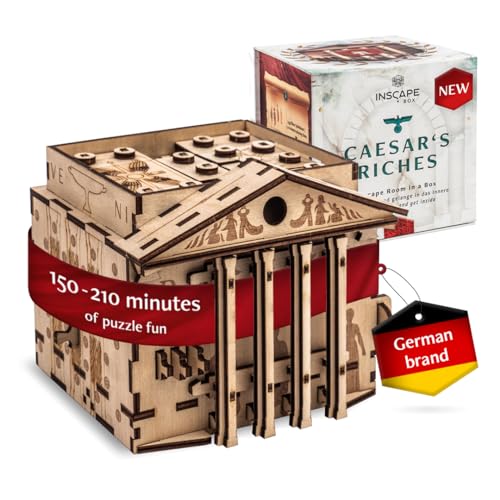 INSCAPE Caesar´s Riches Puzzle Box - Cluebox - Wooden Escape Room in A Box for Adults - Mind Puzzles - Puzzle Boxes with Hidden Compartments - Birthday Gift Gadget for Men and Women