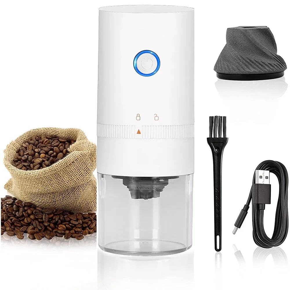 Upgraded Electric Coffee Grinder Cordless Burr Automatic Beans Mill,White