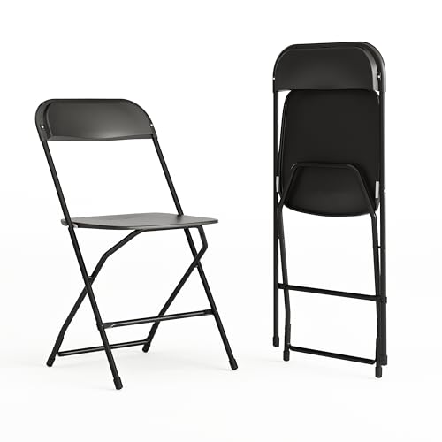EMMA + OLIVER Set of 2 Plastic Folding Chairs - 650 LB Weight Capacity Lightweight Stackable Folding Chair in White