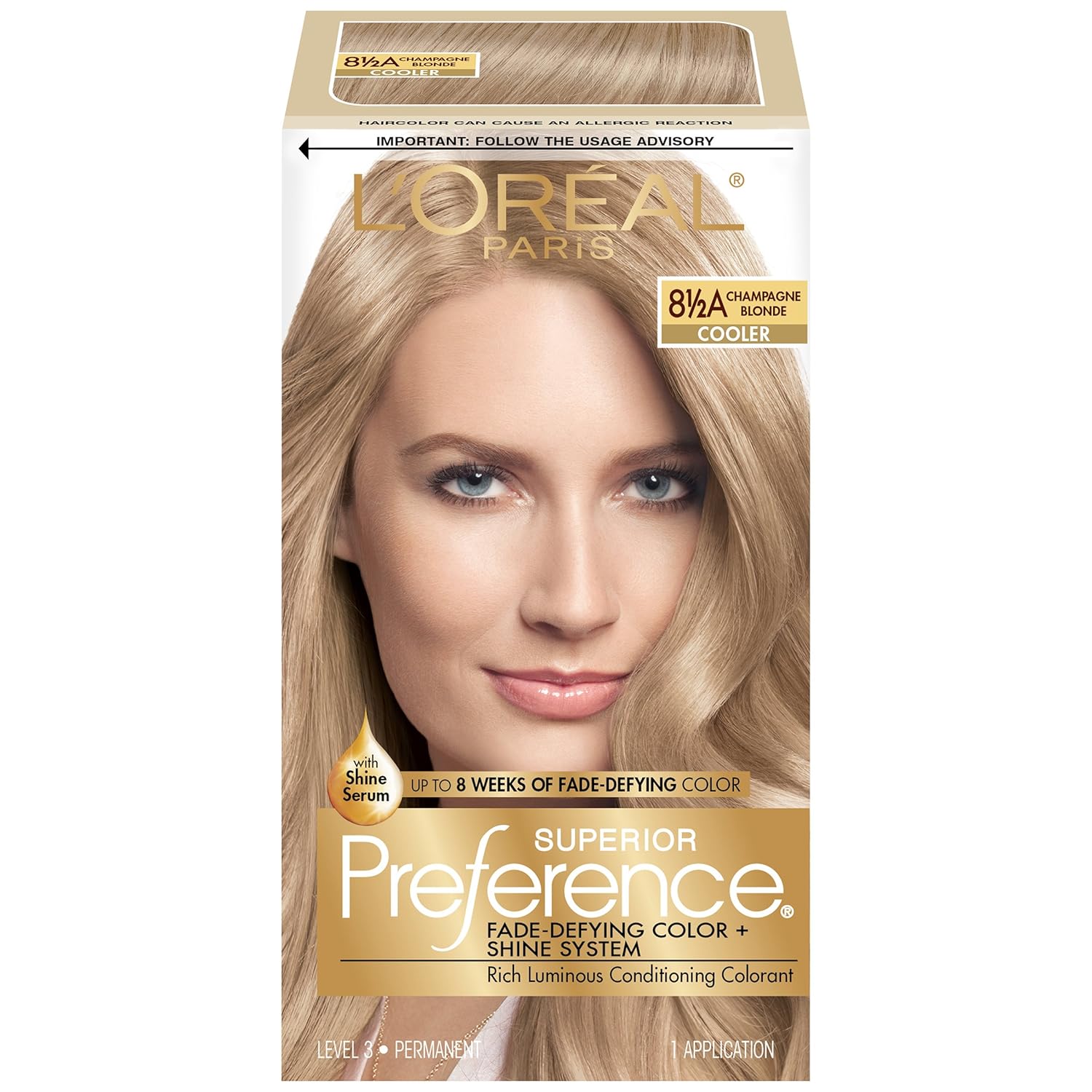 L'Oreal Paris Superior Preference Fade-Defying Color + Shine System, 8.5A Champagne Blonde(Packaging May Vary)
