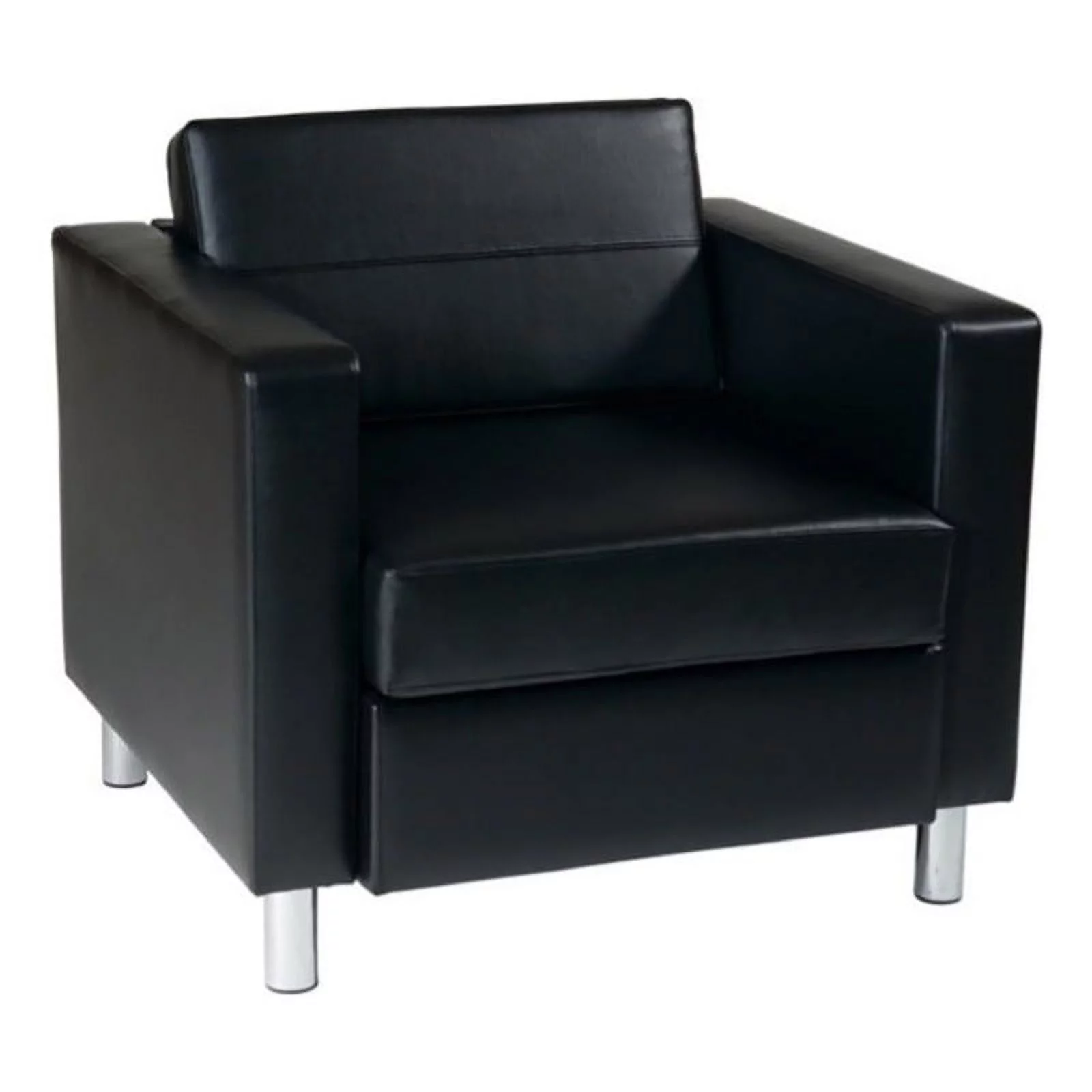 Pemberly Row Contemporary Vinyl Upholstered Barrel Club Chair in Black
