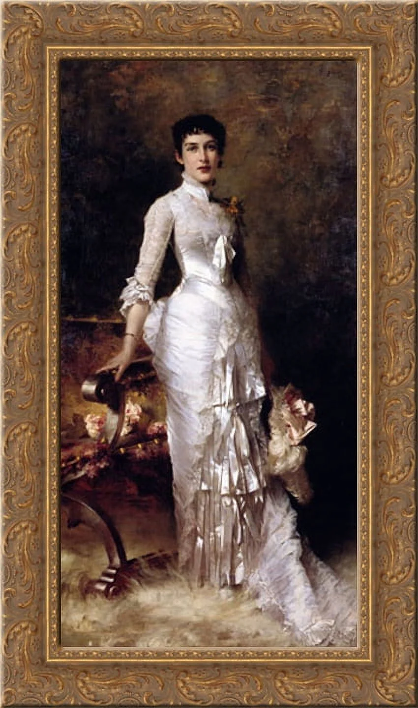 Young Beauty In A White Dress 16x24 Gold Ornate Wood Framed Canvas Art by Stewart, Julius LeBlanc