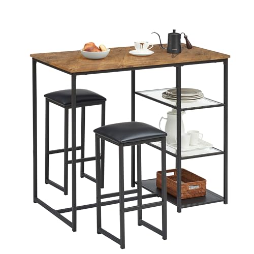 VECELO Kitchen Dining Table and Chairs Set for 4, Padded Seat & Glasses Tabletop, Space Saving, Matte Black