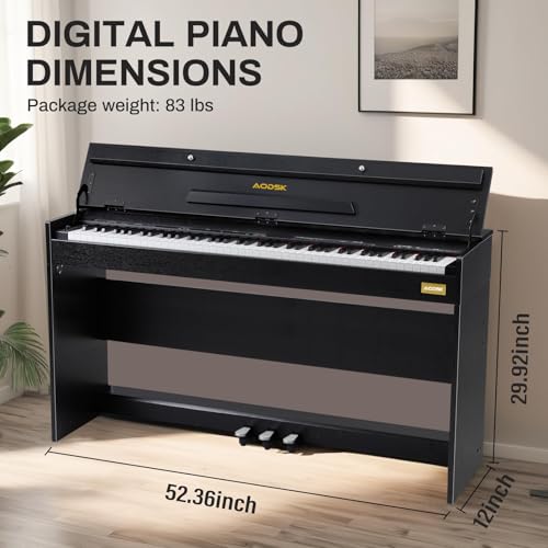 AODSK 88-Key Weighted Hammer Action Digital Piano with Speakers,Furniture Stand and Triple Pedals,Beginner's Course- Comes With Headphones,Piano Lessons,B-83S