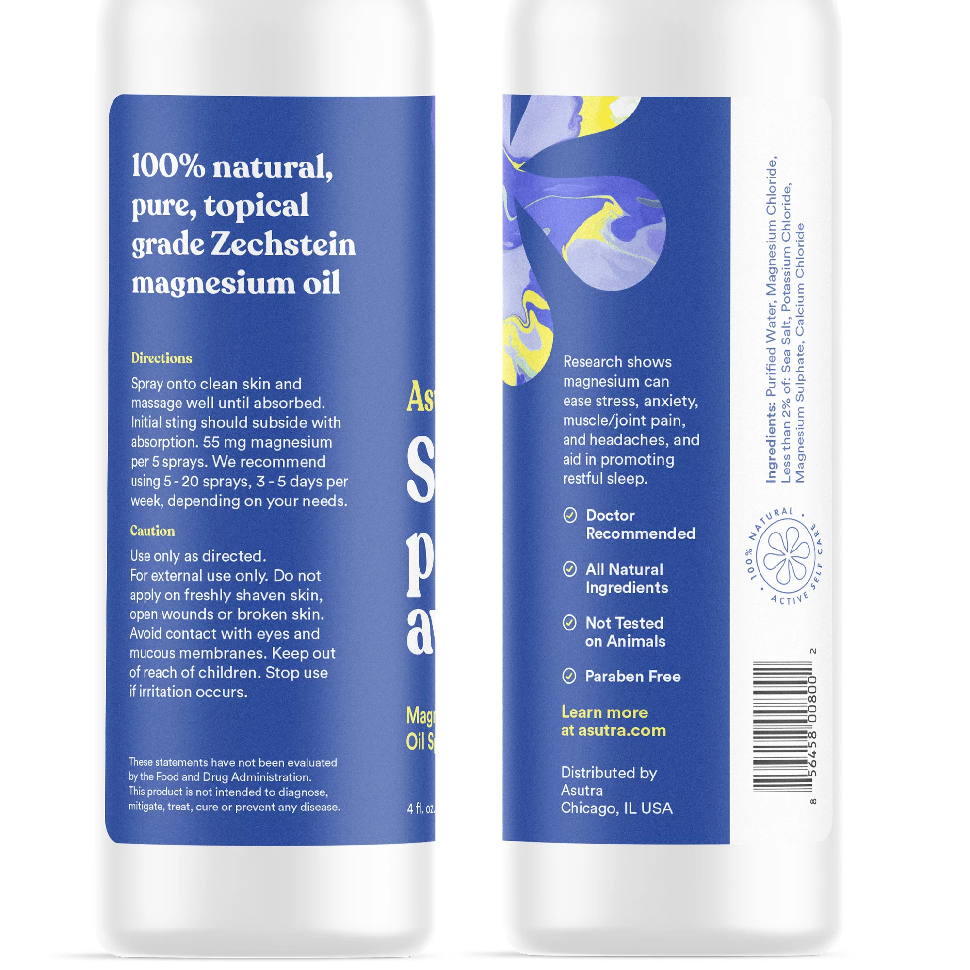 Asutra, Pure Zechstein All-Natural Magnesium Oil Spray, 4 oz. Bottle