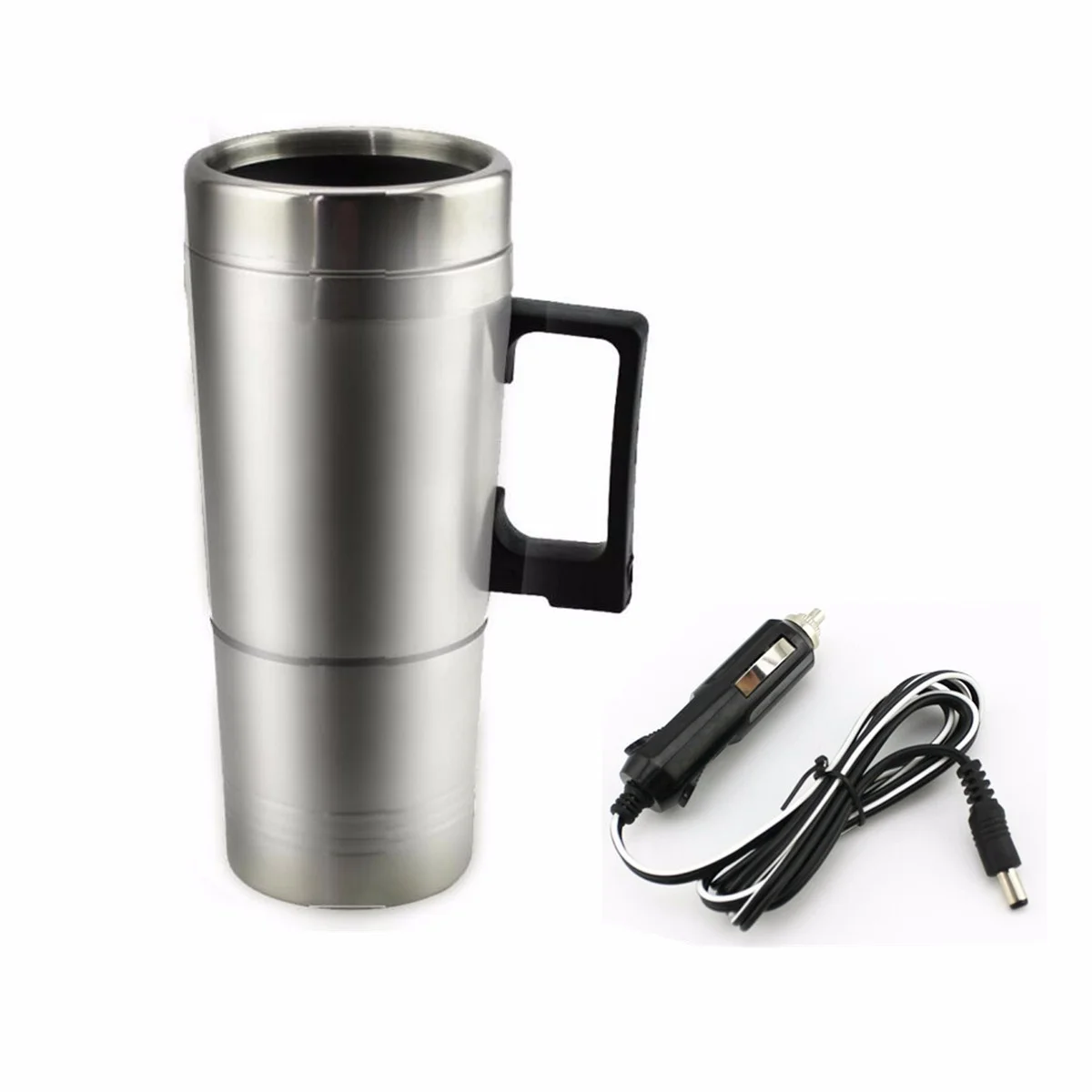 Stainless Steel 12V 500ml Car Auto Heating Cup, Electric Insulated Coffee Mug Kettle Boiler Water Heater Thermoses Vehicle Coffee Maker Tea Pot Travel Heater Cup Bottle, with Anti-Spill Lid
