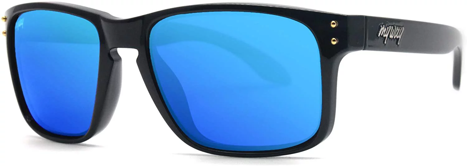 Myway Italian Style Unisex Sunglasses Real Glass Blue Mirror (Non-Polarized)