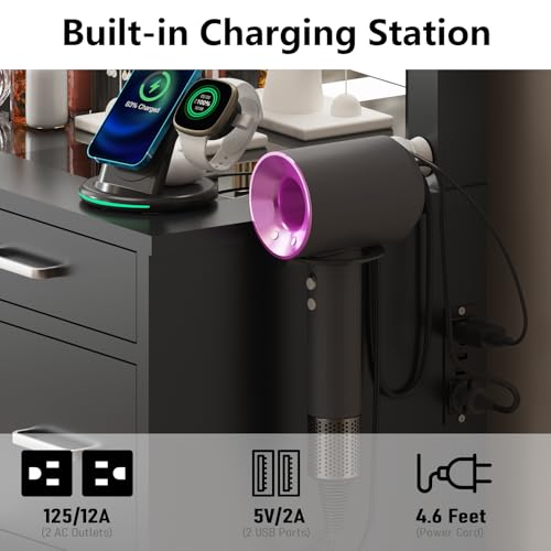 White Vanity Desk Set with Mirror and Lights, 47