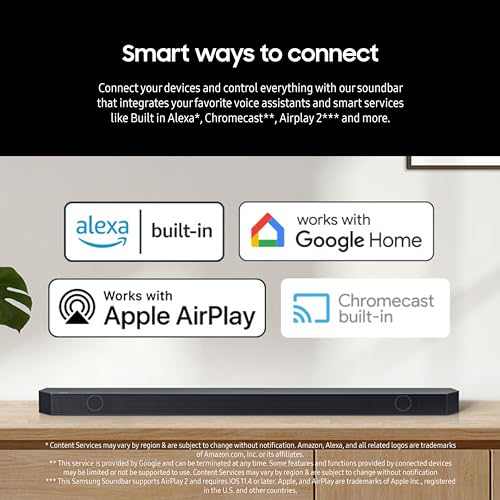 SAMSUNG Q990D 11.1.4ch Soundbar w/Wireless Dolby Atmos Audio, Rear Speaker Included, Q-Symphony, SpaceFit Sound Pro, Adaptive Sound, Game Mode Pro with Alexa Built-in, HW-Q990D/ZA