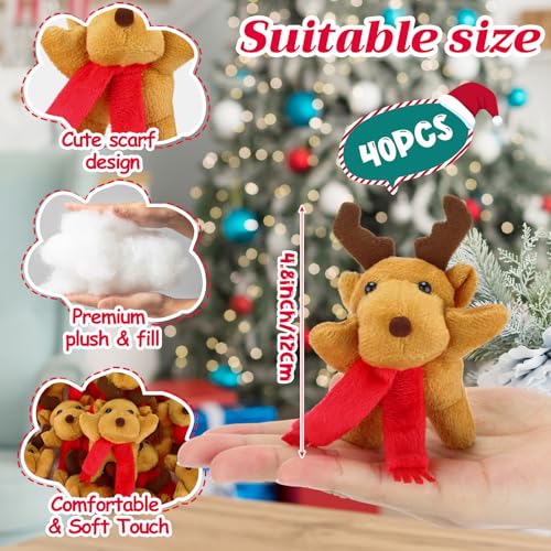 Liliful 40 Pcs 4 Inch Christmas Stuffed Animals Bulk Reindeer Deer Moose Elk Plush with Red Scarf for Christmas Party, Tree, Winter Holiday Bedroom Home Decoration, Xmas Plush Gifts