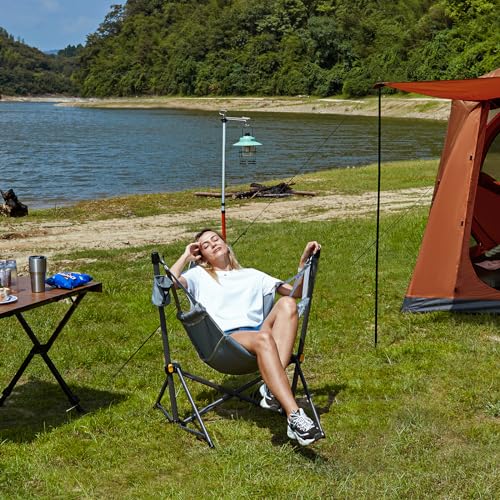 TIMBER RIDGE Hammock Camping Chair with Adjustable Backrest, Heavy Duty Folding Hammock Chair Supports 300lbs, Portable Hammock Chair for Camping, Travelling and Patio, Tan 2 Pack