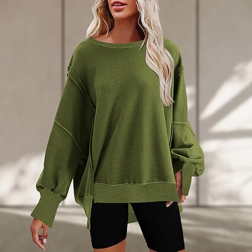 Oversized Crewneck Sweatshirts for Women Long Sleeve Pullover Fall Fashion 2023 Clothes Slit Casual Shirts Tops