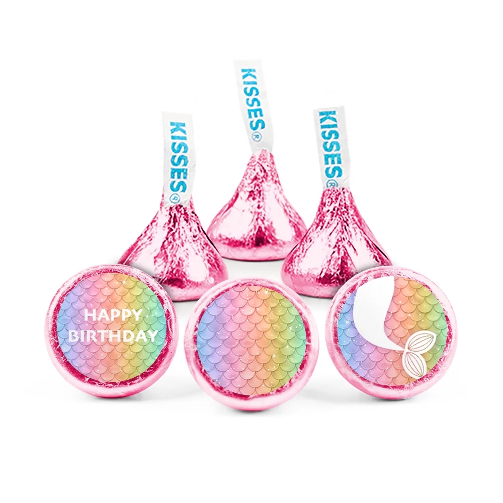 100ct Girl Mermaid Party Favors Kid's Birthday Candy Pink Hershey's Kisses Milk Chocolate (1 lb - approximately 100 pcs) - Candy Included