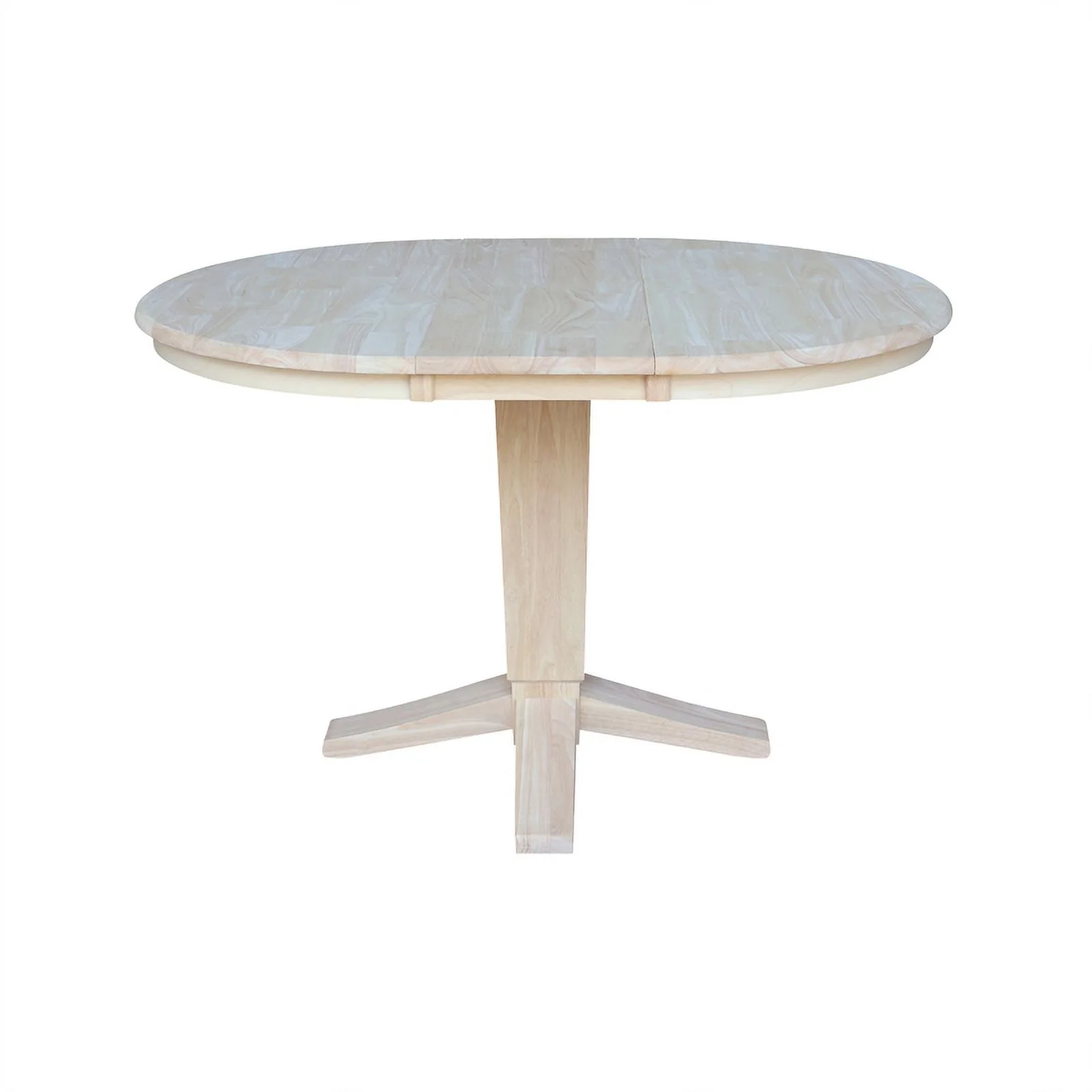 36 in Solid Wood Round Top Pedestal Dining Table with 12 in Leaf in Unfinished